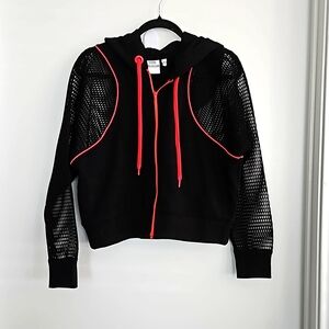 Good American Hoodie Size 3 Large Mesh Long Sleeves W/Red/Orange Accents…